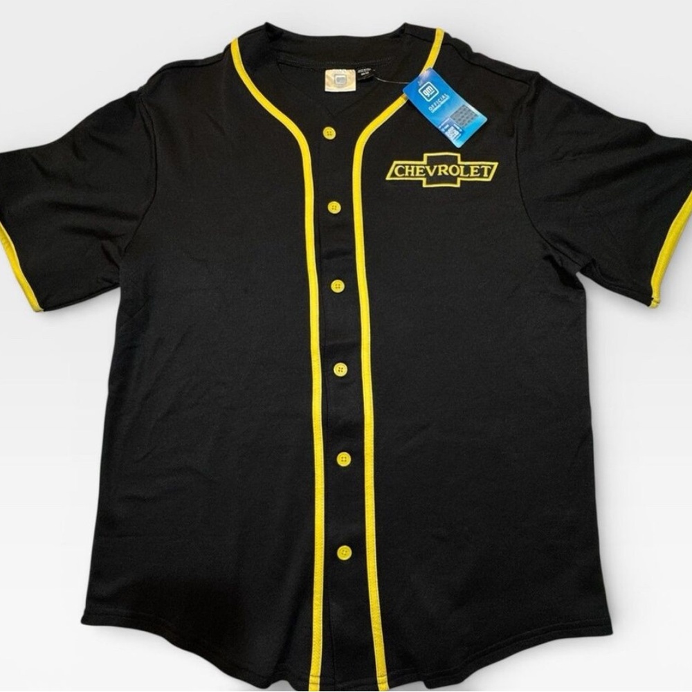 Chevrolet Chevy NWT Baseball Jersey Men’s M Black‎ Yellow Double Sided GM